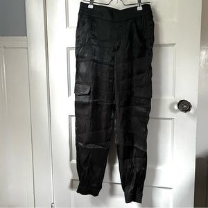 Anthropologie Silky Silver Gray Metallic Cargo Jogger Pants